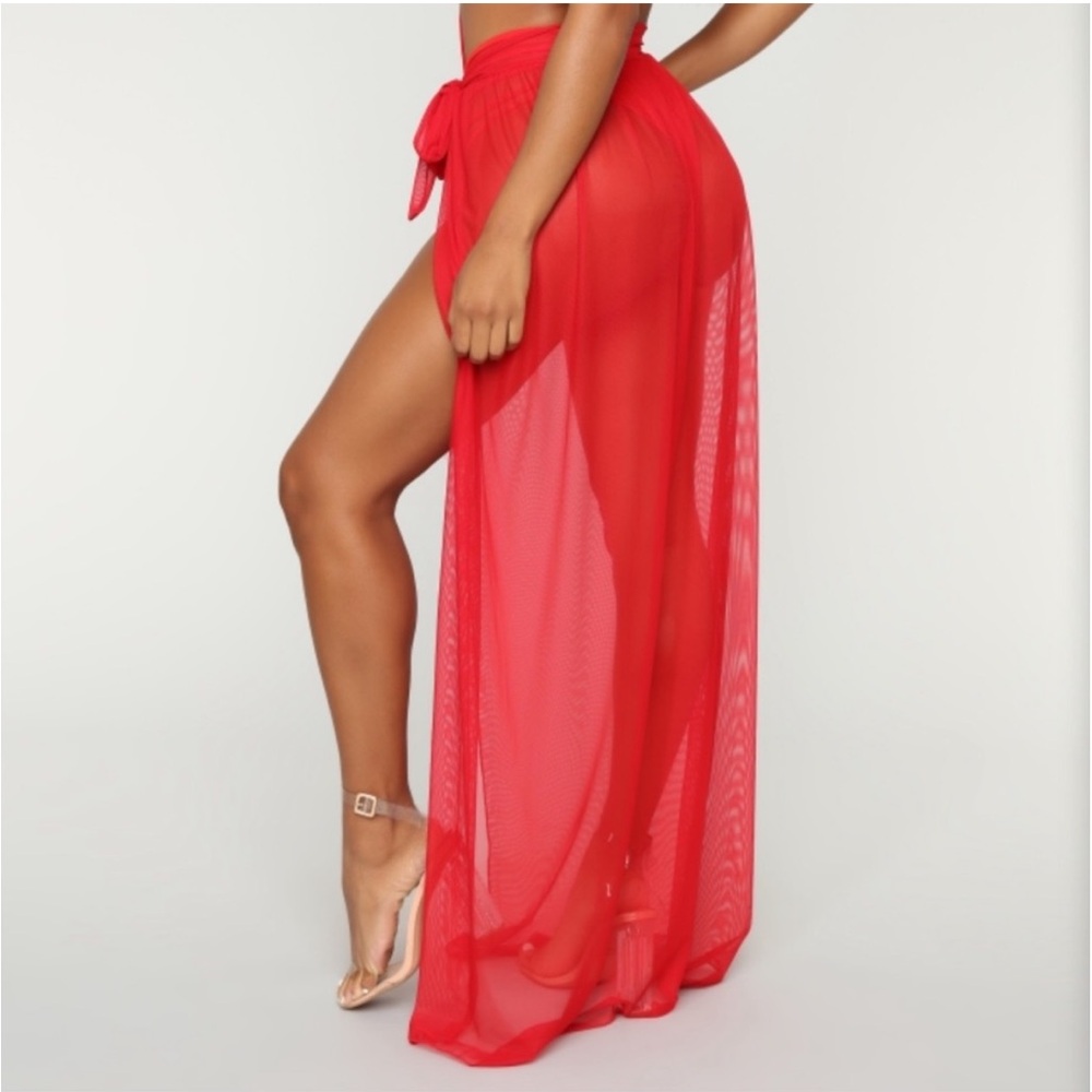 Fashion Nova• The Ultimate Red Maxi Length Sheer Cover Up - Picture 4 of 9